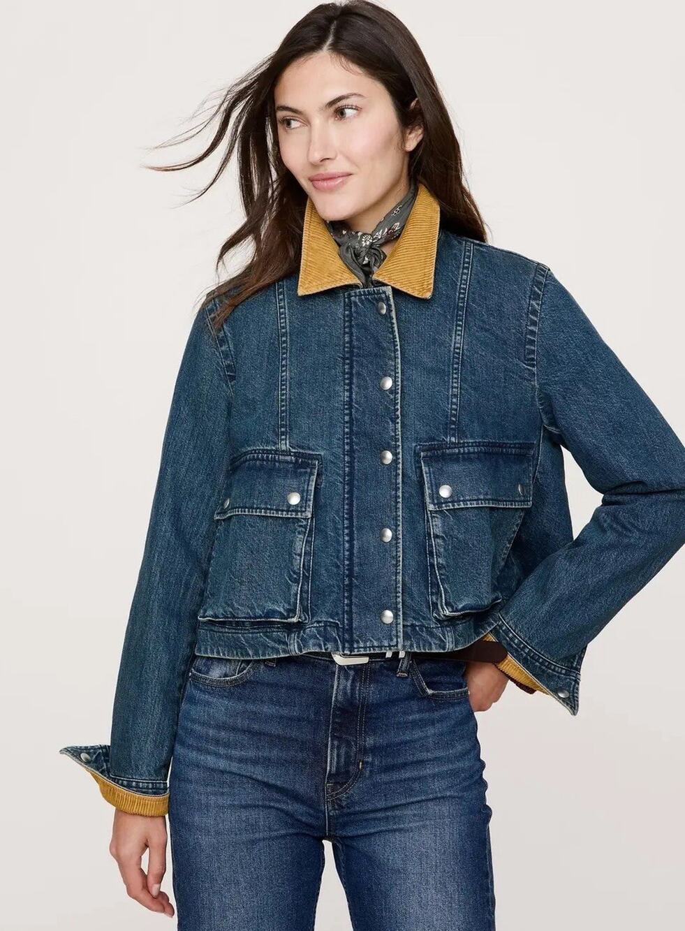 NWT Banana Republic Denim Trapeze Jacket Corduroy Cuffs & Collar Barn M